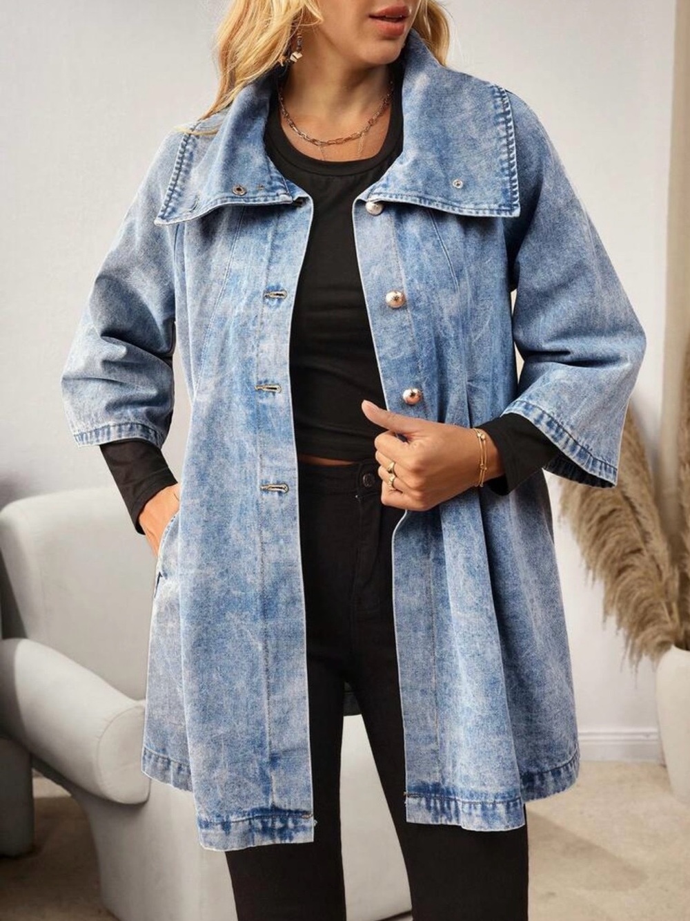 Light Wash Blue Denim Swing Jean Jacket Size L - Picture 3 of 8
